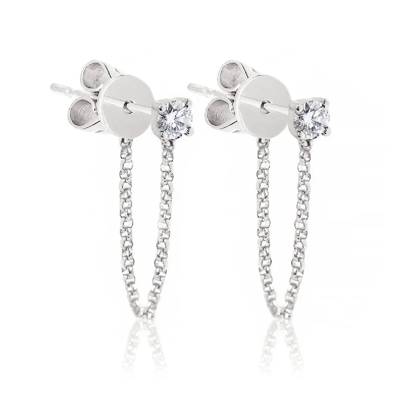 Large drop earrings-Diamond Stud Chain Earrings