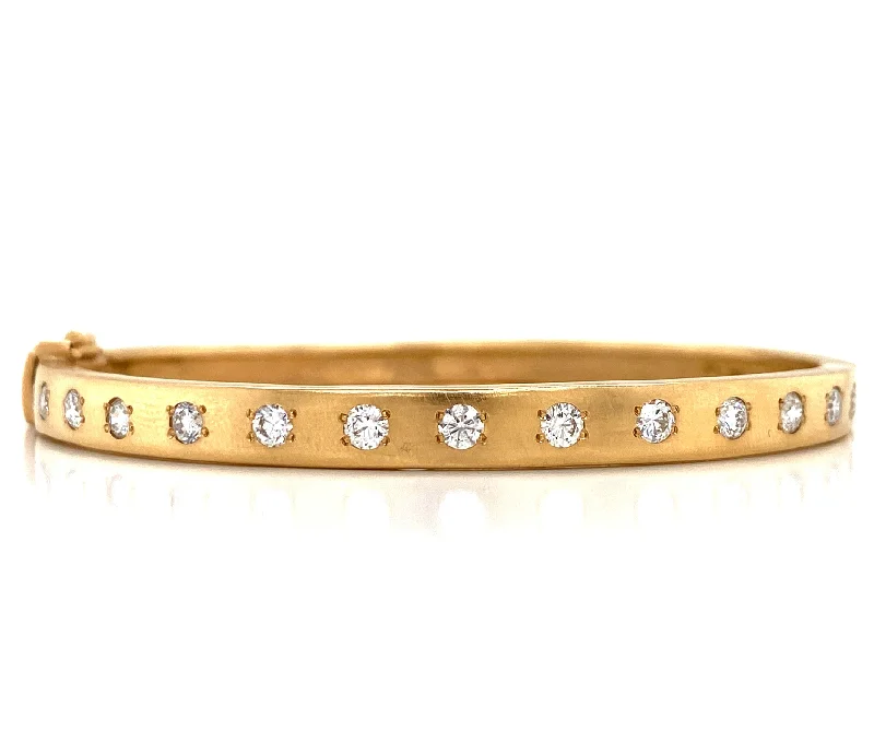 Colorful stone bracelets for a vibrant look -14K Yellow Gold Diamond Satin Finish Hinged Bangle