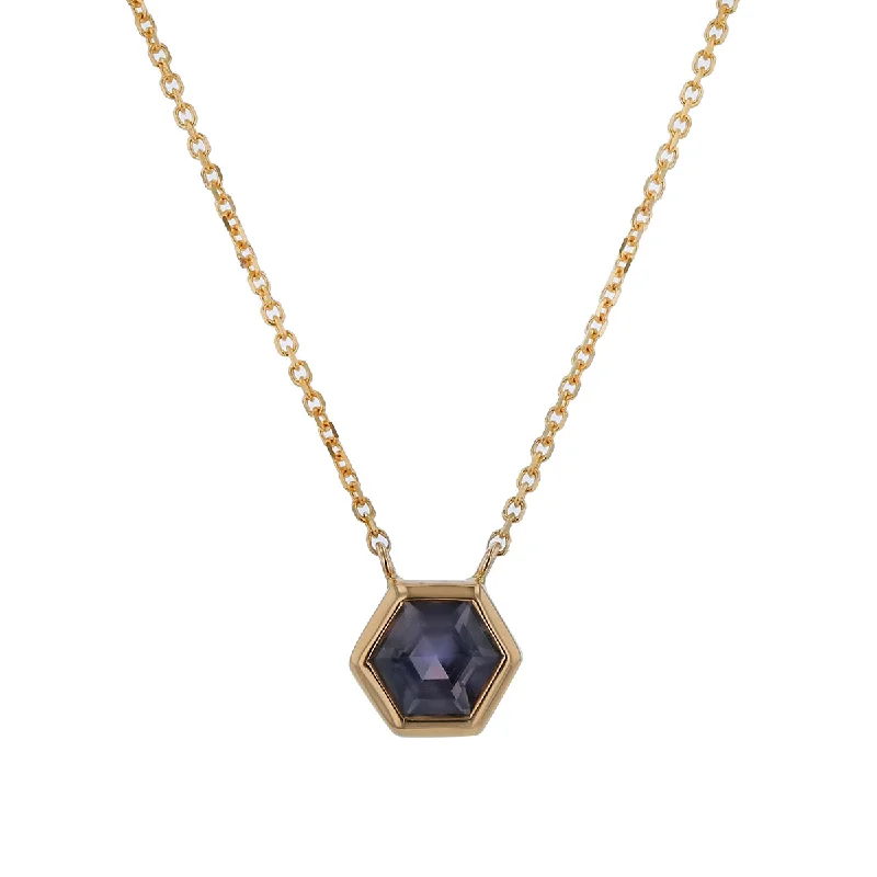 Personalized necklaces for new moms -1.20Ct Purple Montana Sapphire Hexagon Bezel Necklace in 14k Yellow Gold, 18in