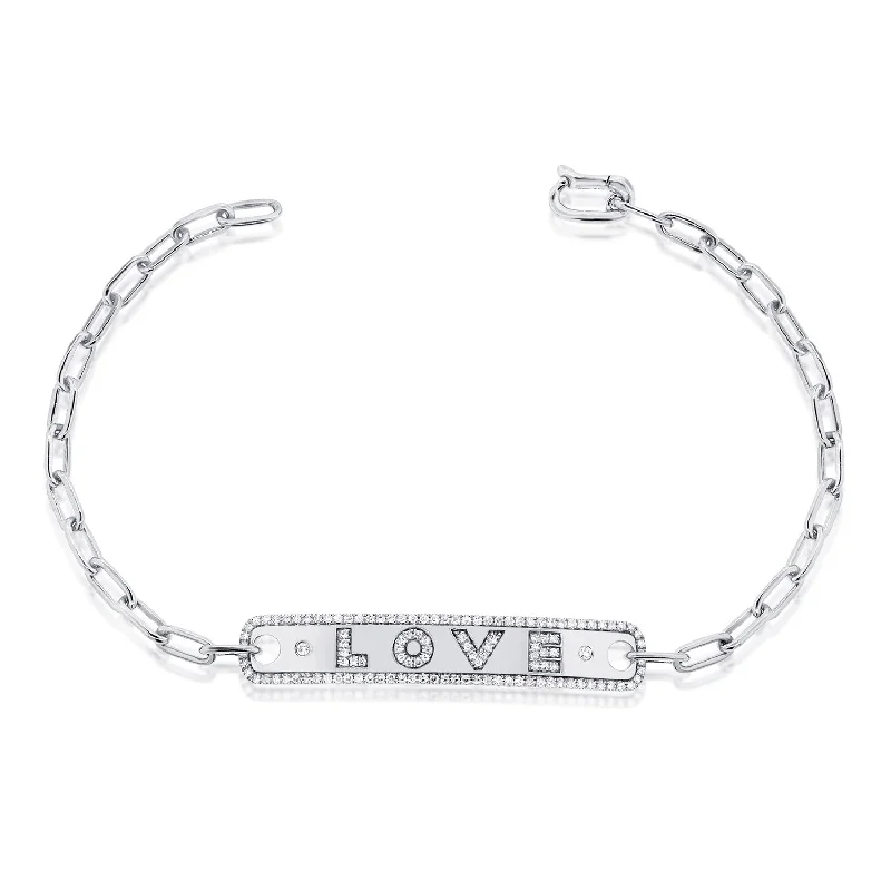 Classic pearl bracelets for elegant looks -14K White Gold Diamond "Love" Bar Bracelet