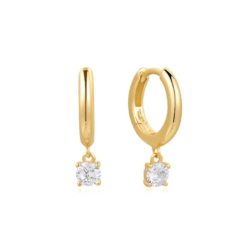 Luxury gold hoop earrings-CZ Sparkle Drop Huggie Earrings in Yellow Gold by Ania Haie