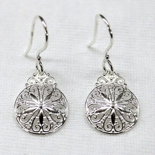 Elegant earrings-"Southern Gates" Sanddollar Inspired Earrings in Sterling Silver