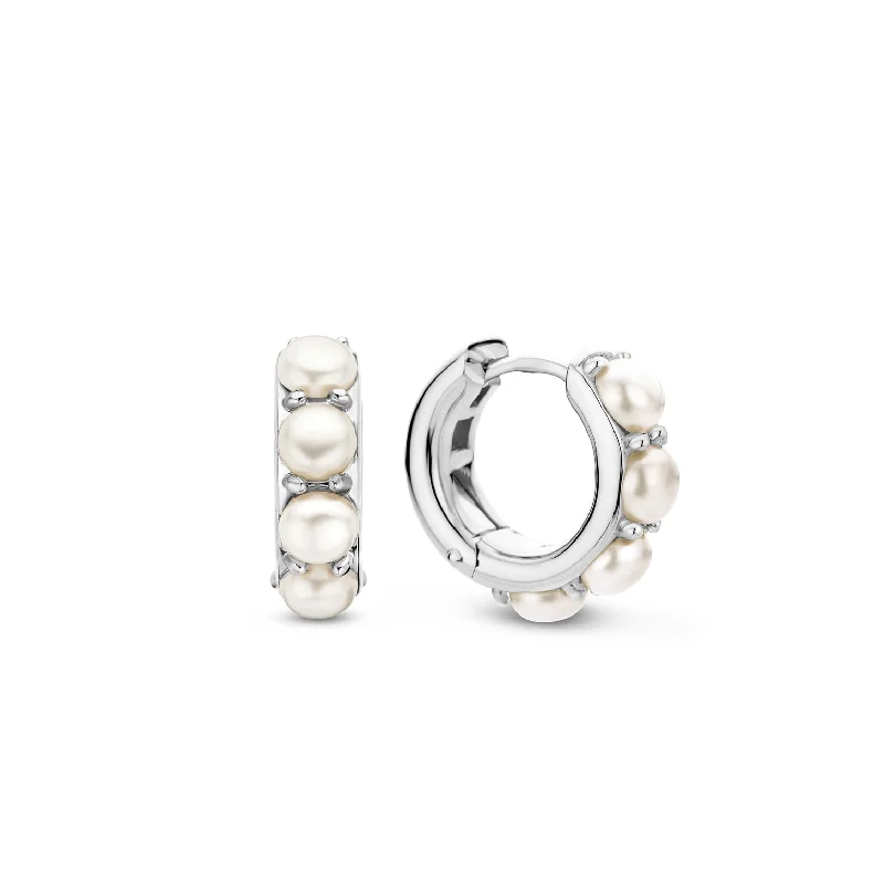 Ruby hoop earrings-Pearl Hoop Earrings in Silver by Ti Sento Milano