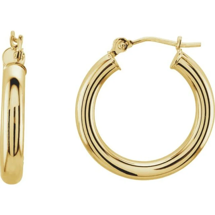 Simple dangle earrings-14K Yellow 20 mm Tube Hoop Earrings