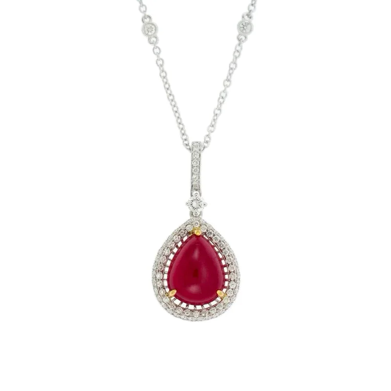 Custom birthstone pendant necklaces -Ruby & Diamond Halo Pendant