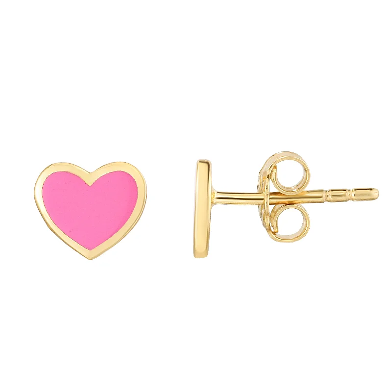 Statement stud earrings-14K Heart Enamel Earrings