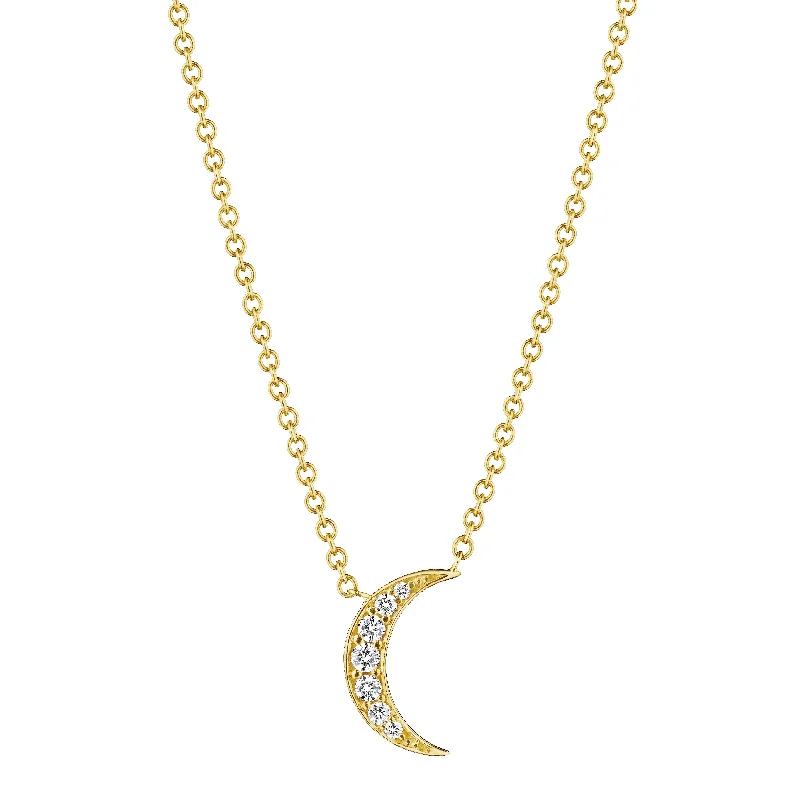 Custom engraving necklaces for family gifts -18k Yellow Gold Diamond Moon Necklace