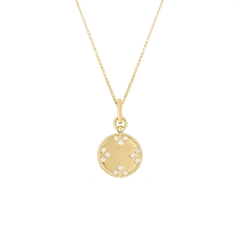 Custom jewelry necklaces for brides -18K Yellow Gold Medallion Charms Small Diamond Necklace