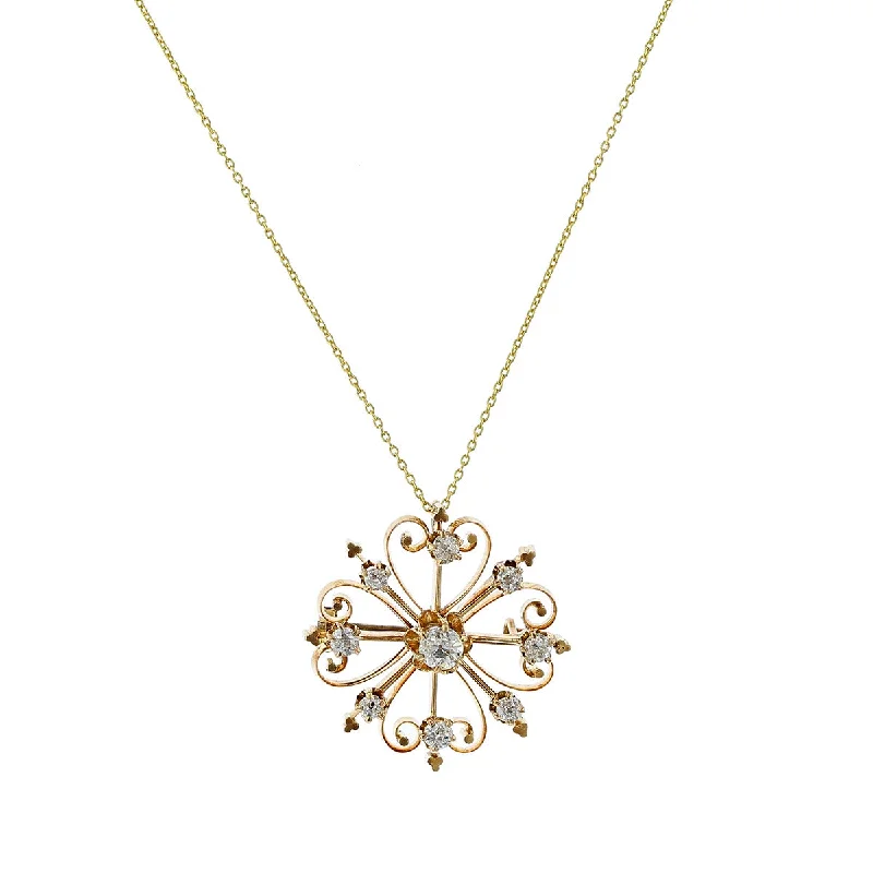 Classic diamond necklaces for formal wear -Victorian 14K Yellow Gold Diamond Pendant Necklace