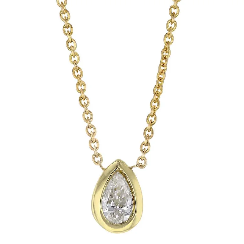 Elegant vintage necklaces for brides -Solitaire Diamond Pear Pendant Necklace