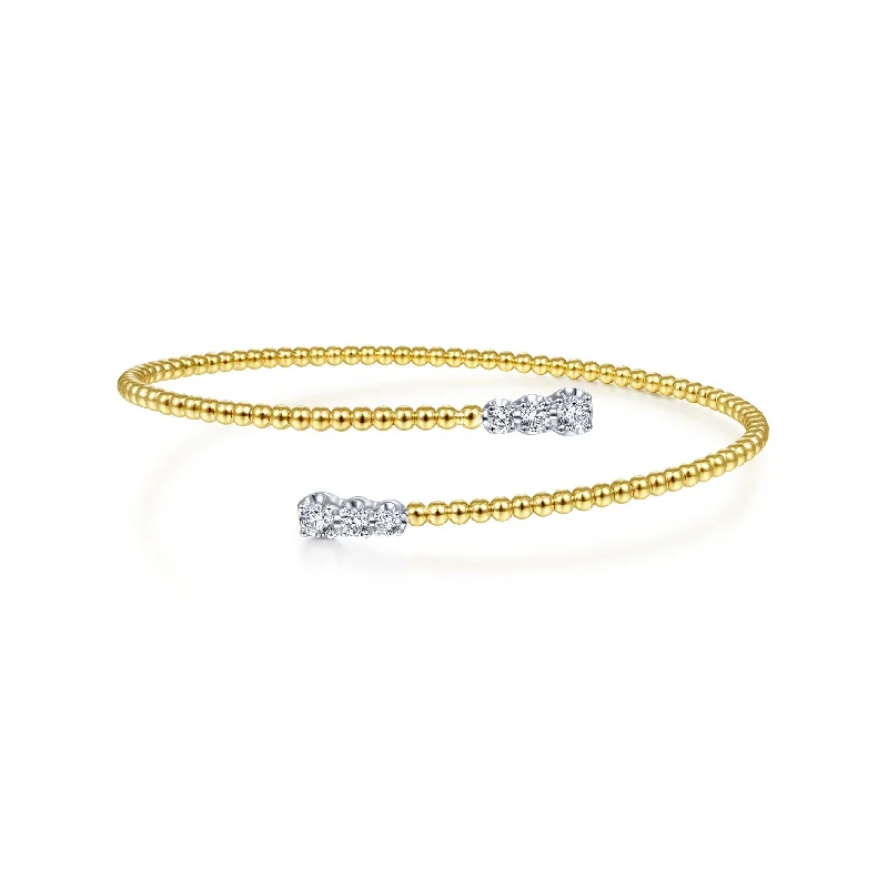 Adjustable bracelets for all wrist sizes -14K White & Yellow Gold Diamond Beaded Wrap Bangle