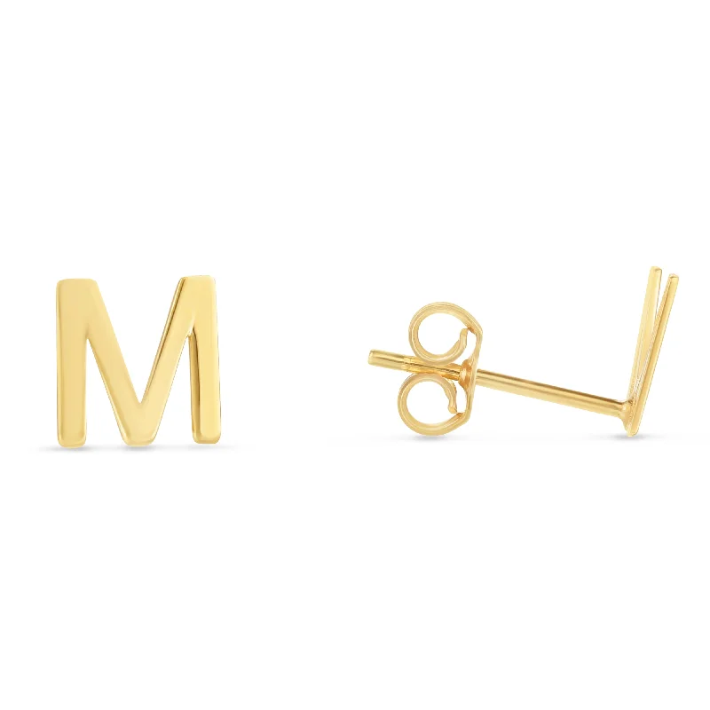 Pearl earrings-14K Gold Initial M Stud Earring