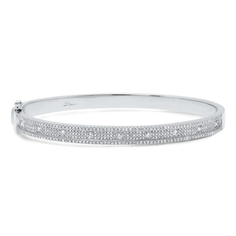 Custom matching bracelets for couples -14K White Gold Pave Diamond Bangle