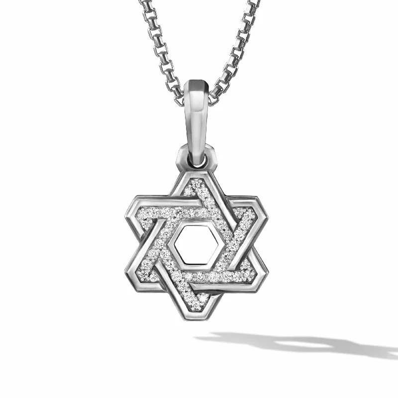 Customizable silver necklaces -Deco Star of David Pendant in Sterling Silver with Pave Diamonds