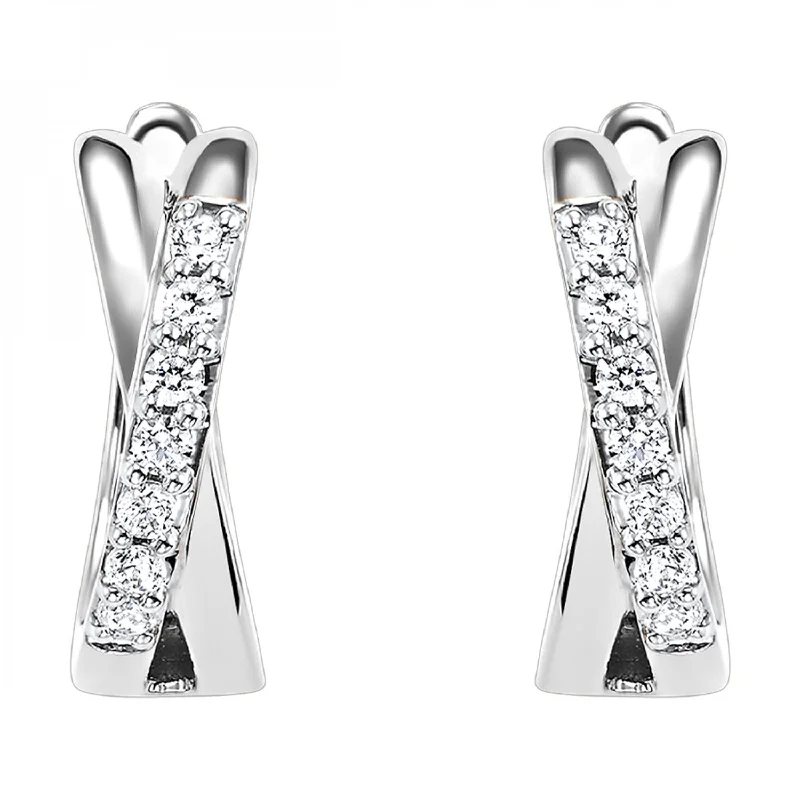 Antique earrings-Diamond Crossover Earrings in White Gold