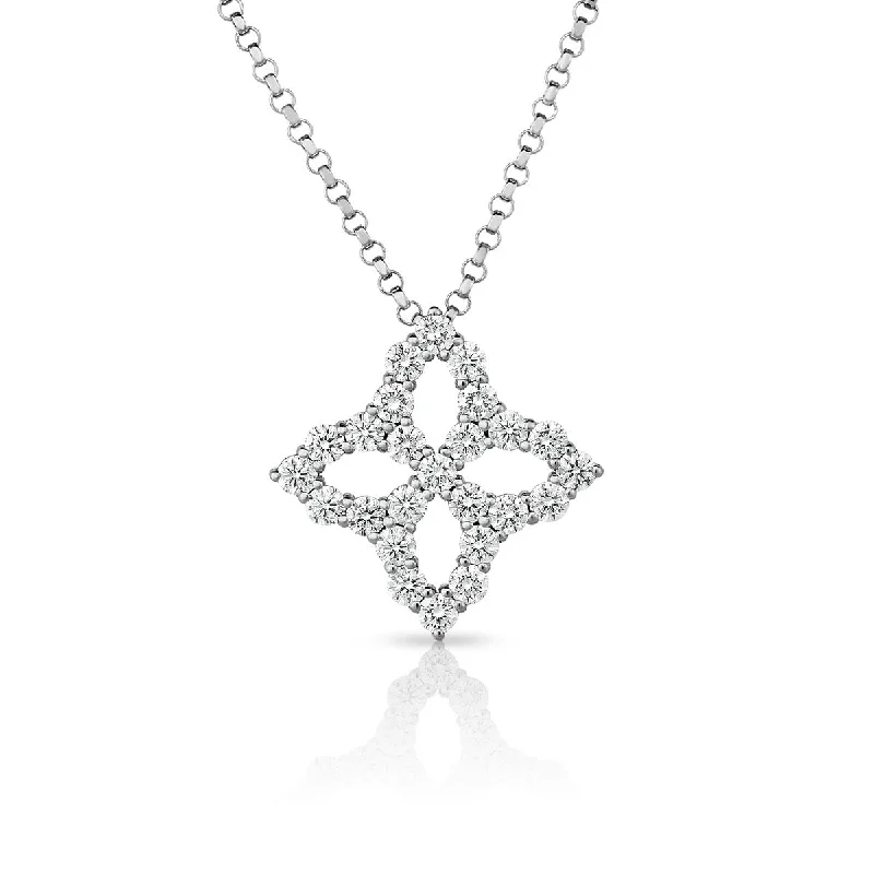 Bar necklaces with initials -Princess Flower Necklace with Medium Diamond Pendant