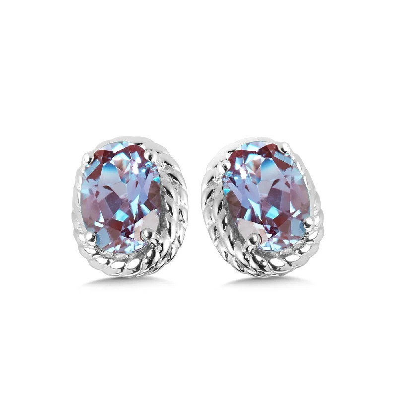 Titanium earrings-Created Alexandrite Stud Earrings in Silver