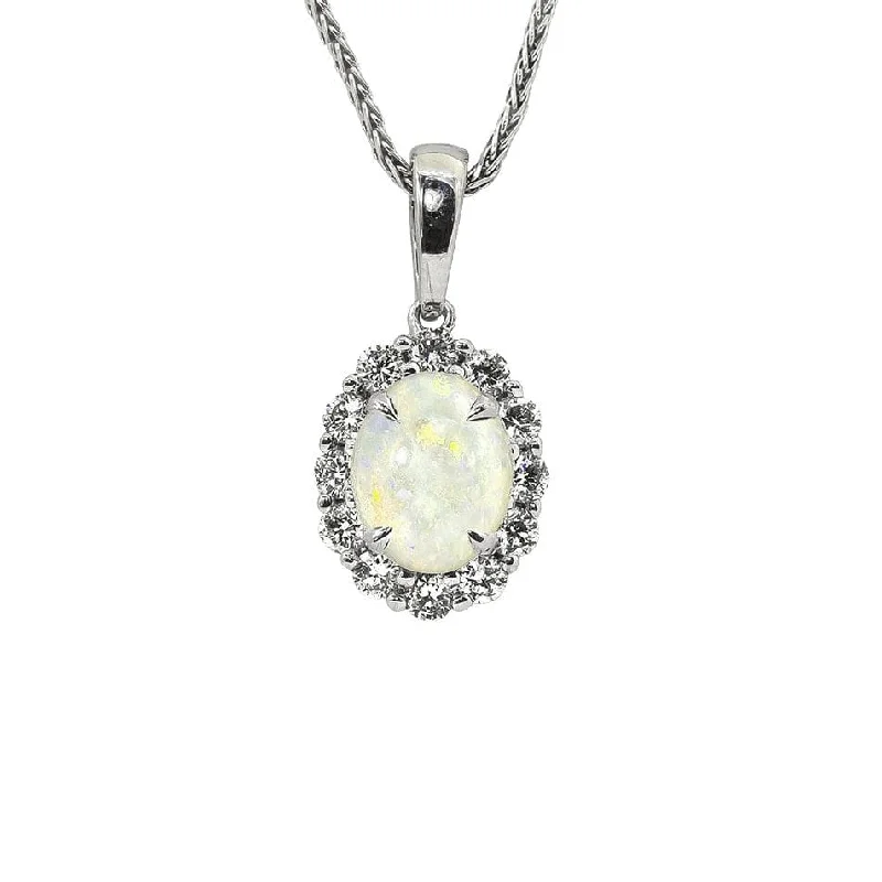 Celebrity-inspired necklaces -Opal and Diamond Halo Pendant