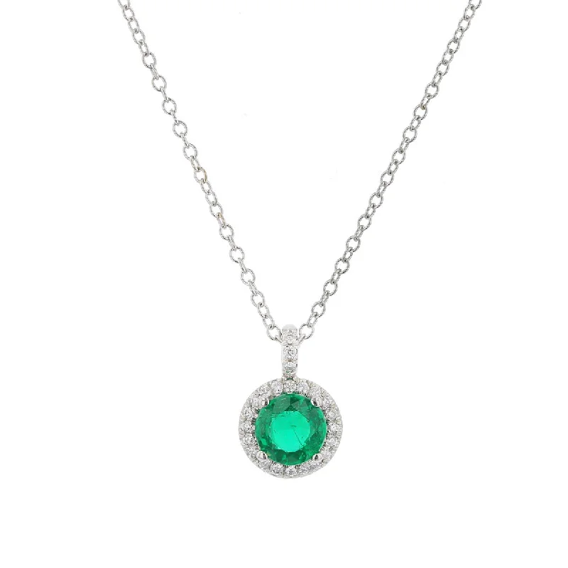 Sparkling rhinestone necklaces for glamour -Emerald and Diamond Halo Pendant Necklace