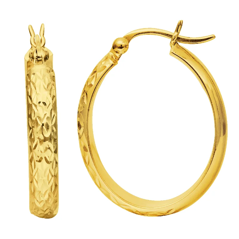 Elegant drop earrings for women-14K Gold Oval Diamond Cut Hoop Earring