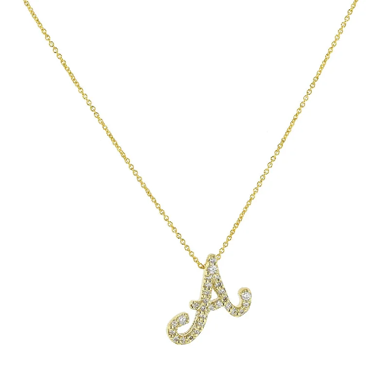 Statement necklaces for office wear -18K Yellow Gold Tiny Treasures Cursive A Necklace