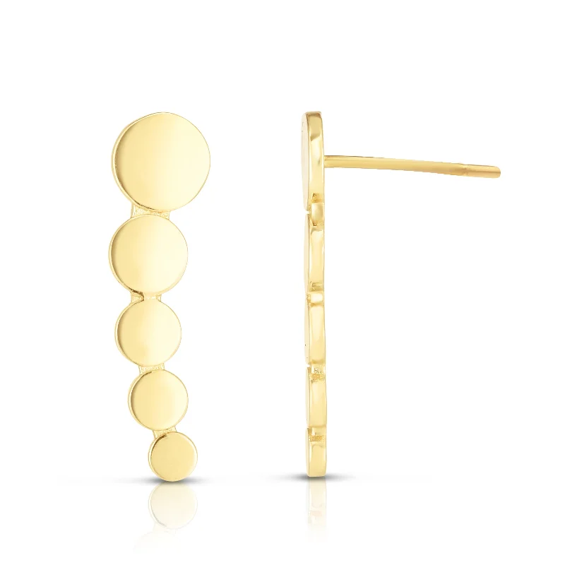 Silver earrings with diamonds-14K Gold Graduated Circles Ear Climber