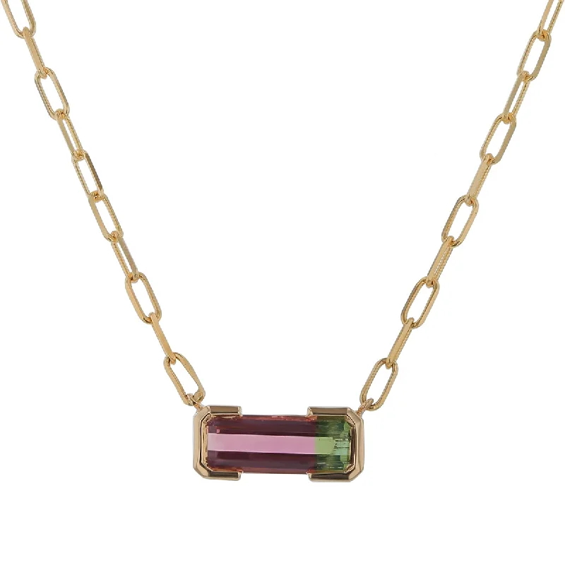 Vintage-inspired pendant necklaces for elegance -1.75Ct Bi-Color Tourmaline Half Bezel Necklace in 14k Yellow Gold, 18in