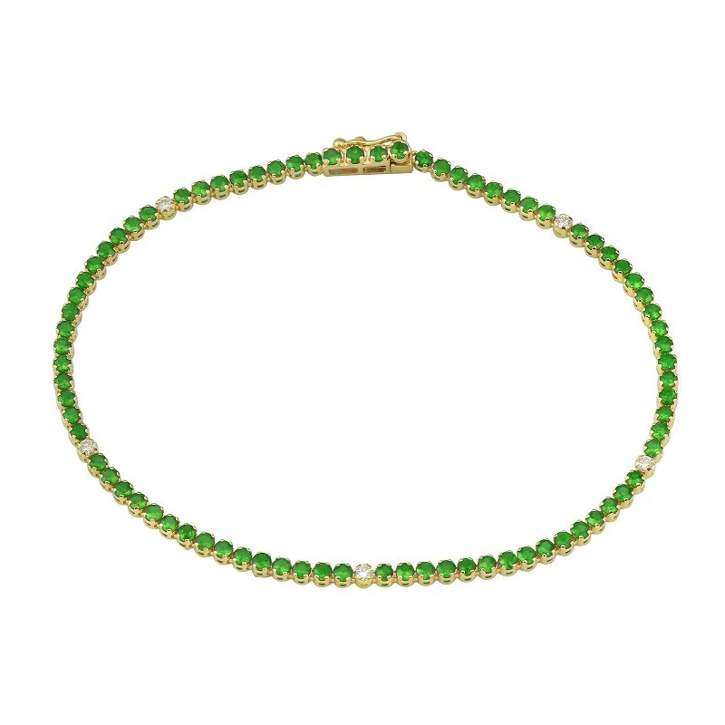 Elegant silver bracelets for formal occasions -14k Yellow Gold Diamond & Tsavorite Gemstone Tennis Bracelet