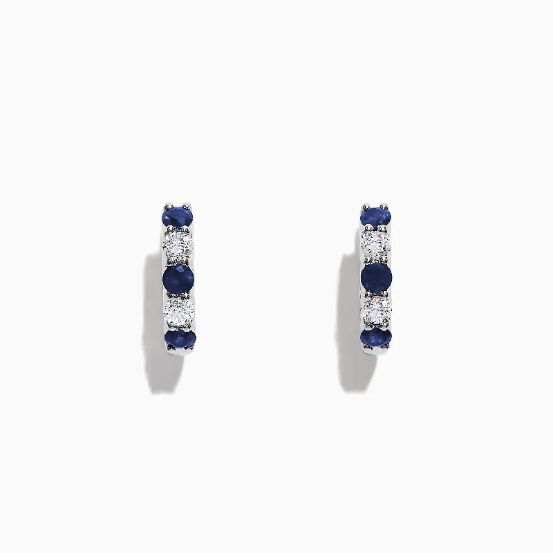 Custom gemstone earrings for men-Royale Bleu 14K Gold Sapphire and Diamond Hoop Earrings, 1.19 TCW