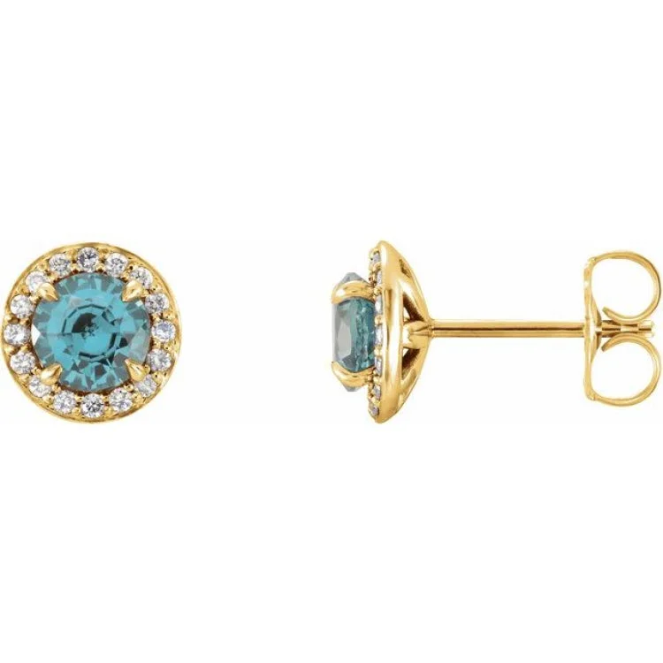 Colorful earrings-14K Yellow 4 mm Natural Aquamarine & 1/10 CTW Natural Diamond Earrings