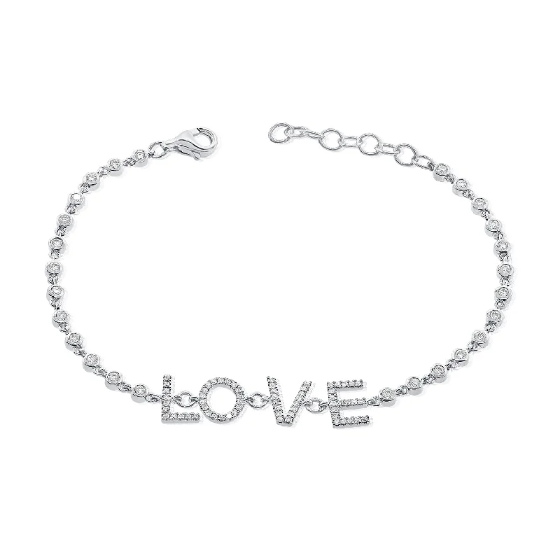 Unique silver bracelets with mixed stones -14K White Gold Diamond LOVE Bezel Bracelet