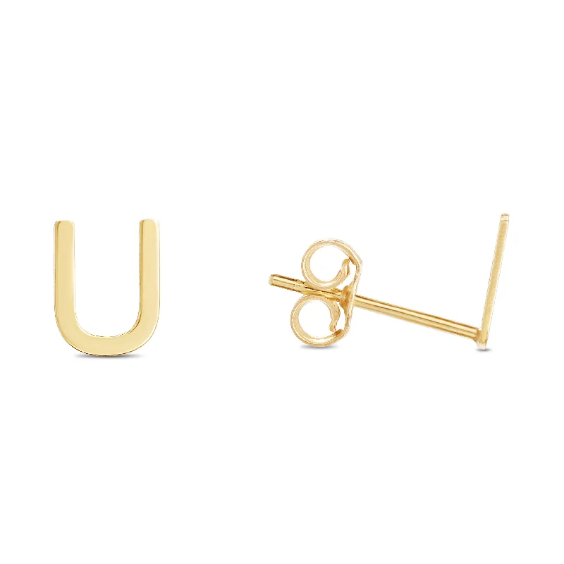 Hoop earrings-14K Gold Initial U Stud Earring