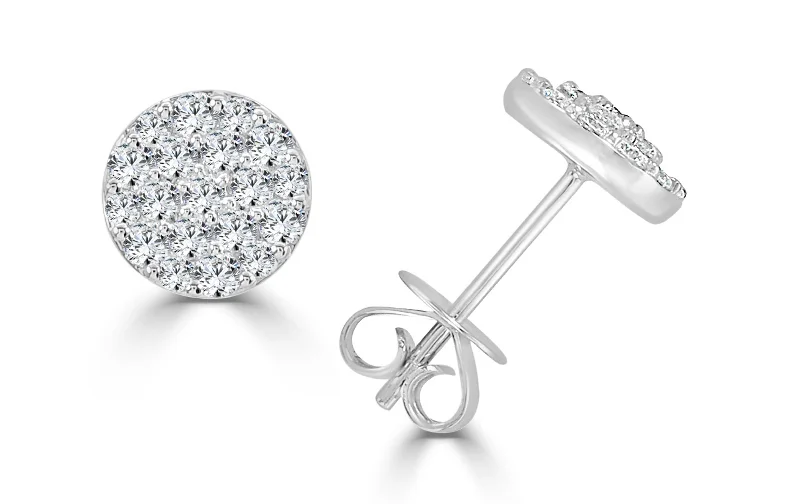 Birthstone earrings-Diamond Cluster Stud Earrings in White Gold