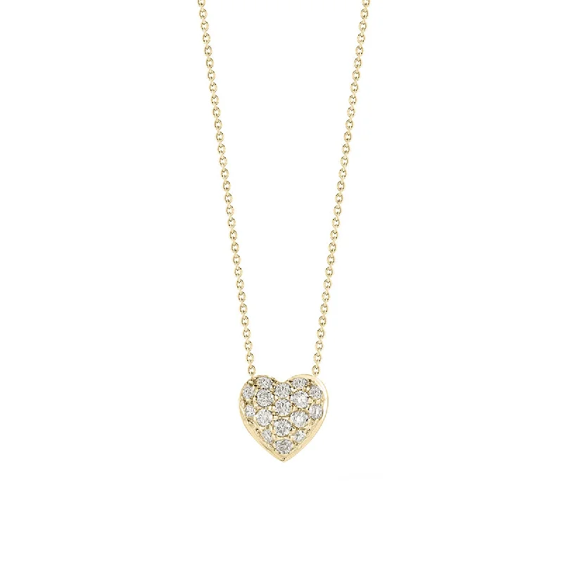 Unique art-inspired necklaces -18K Yellow Gold Tiny Treasures Diamond Puffed Heart Necklace