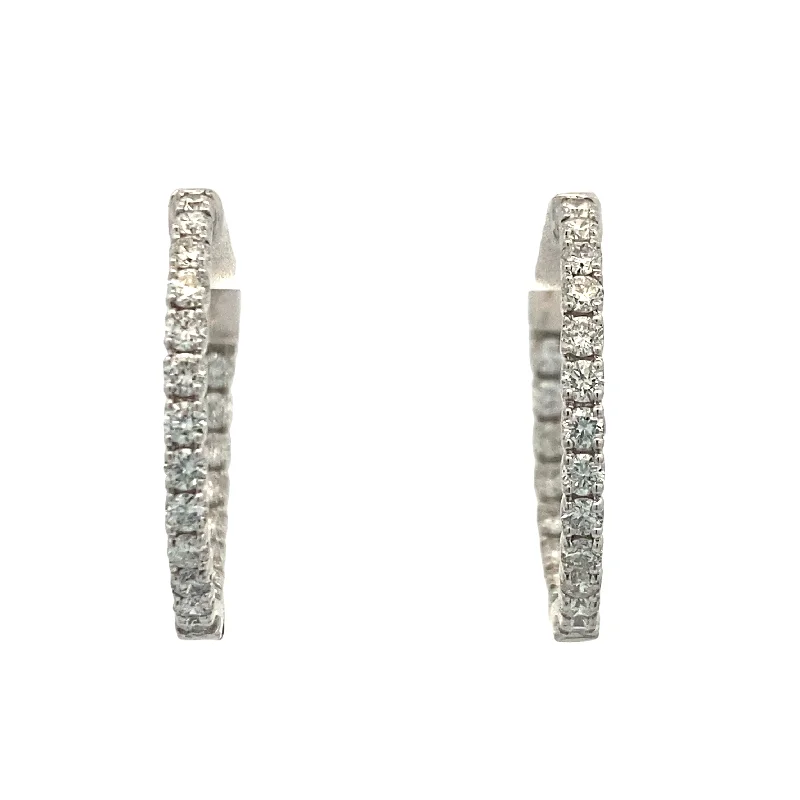 Personalized diamond earrings-1.0CTW Diamond In-Out Hoop Earrings in White Gold