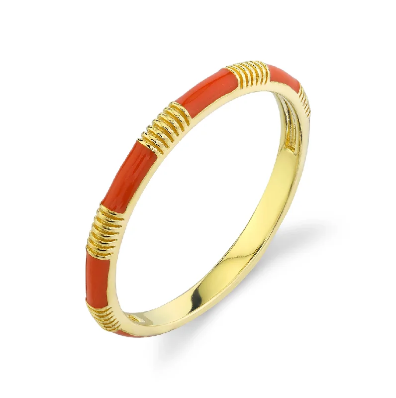 Birthstone rings for mothers -18k Yellow Gold Orange Enamel Stackable Ring