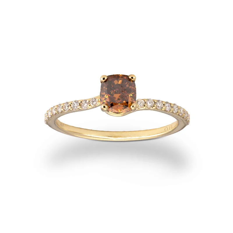 Custom rings for memorable gifts -Fancy Brown Diamond Engagement Ring, 14K Yellow Gold