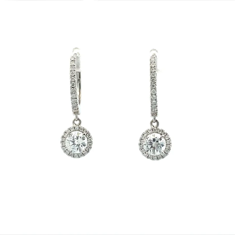 Large stud earrings-Diamond Halo Drop Earrings in White Gold