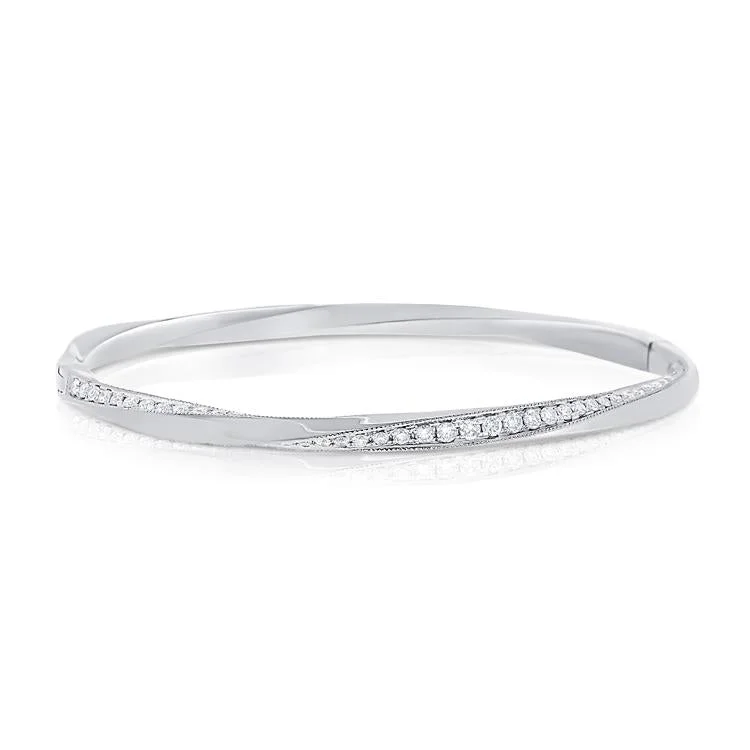 Custom friendship bracelets for best friends -14K White Gold Diamond "Twist" Bangle