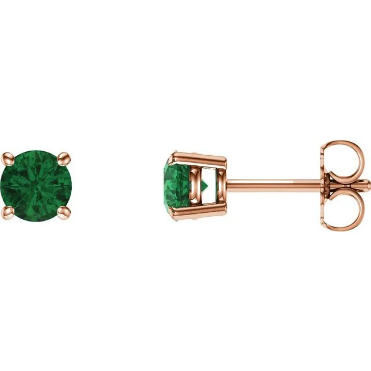 Women’s gold earrings-14K Rose 5 mm Lab-Grown Emerald Stud Earrings