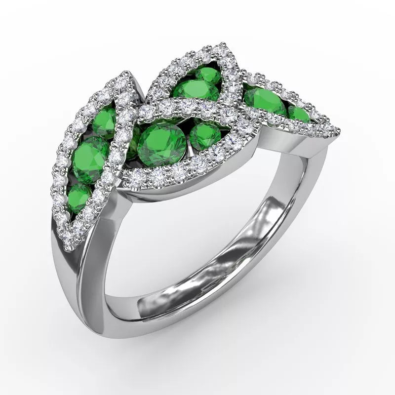 Rings with opal gemstones for spiritual healing -Fana Glam Galore Emerald and Diamond Leaf Ring 1597