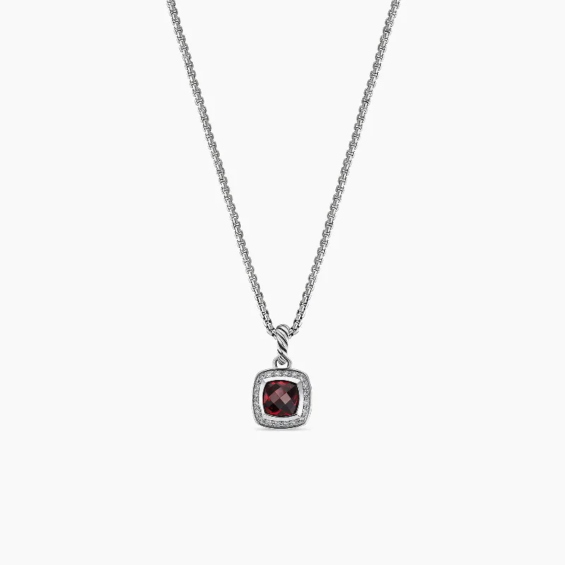 Fashionable necklaces for office outfits -Petite Albion Pendant in Garnet with Diamonds