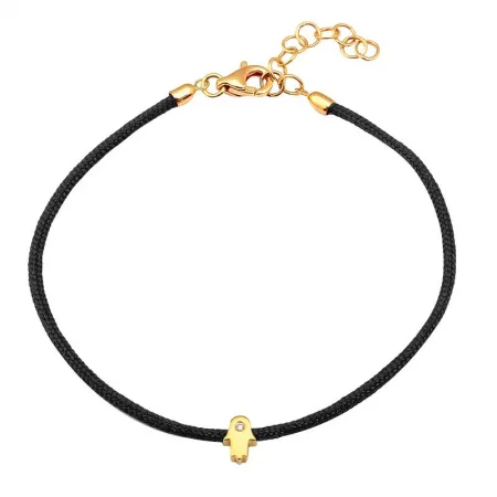 Trendy silver bracelets for fashion-forward women -14K Yellow Gold Hamsa Diamond Cord Bracelet