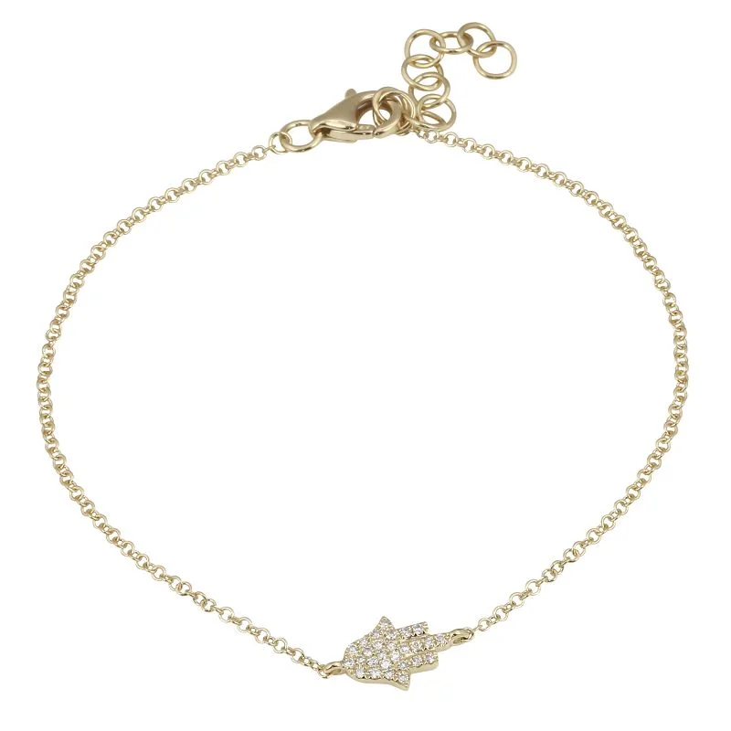 Stylish bangles and bracelets for summer fashion -14K Yellow Gold Diamond Pave Hamsa Bracelet