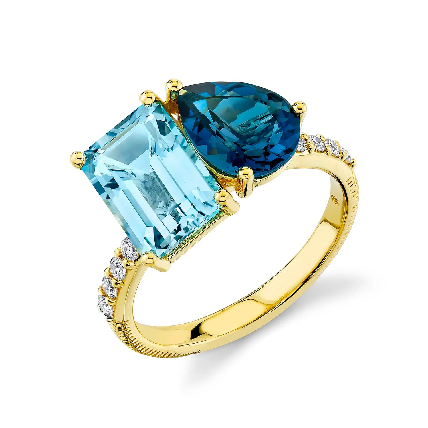 Statement rings with gemstones -Two-Stone Blue Topaz Ring with Diamonds