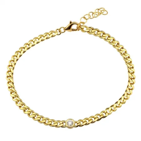 Stackable bracelets for layered looks -14K Yellow Gold Diamond Bezel Curb Link Bracelet