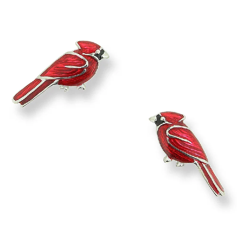 Custom gemstone earrings for men-Red Enamel Cardinal Earrings in Silver by Nicole Barr