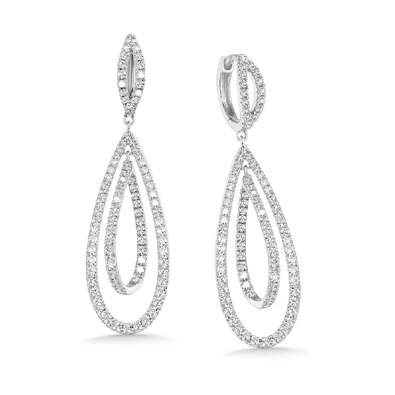 Colored diamond earrings-Diamond Double Drop Earrings in White Gold