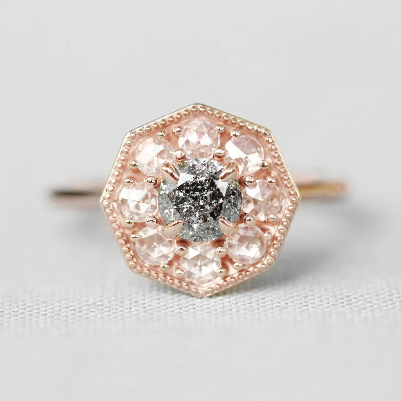 Simple rings with engraved initials -Ethel Ring with a .35ct Round Salt and Pepper Diamond in 14k Rose Gold - Ready to Size and Ship