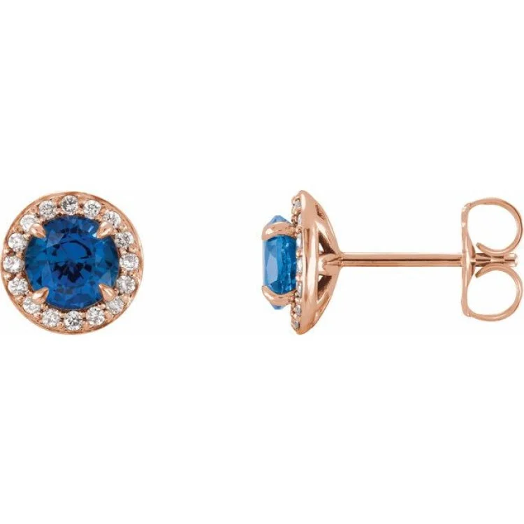 Rose gold earrings-14K Rose 5 mm Natural Blue Sapphire & 1/8 CTW Natural Diamond Earrings